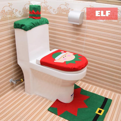 3-Piece Snowman Santa Toilet Seat Cover And Rug Set Christmas Decorations