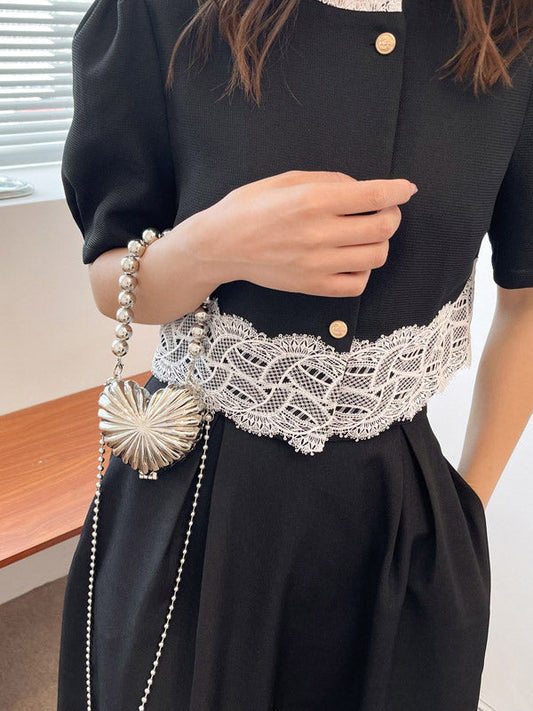 Beaded Heart Shape Pleated Shiny Bags Crossbody Bags Handbags