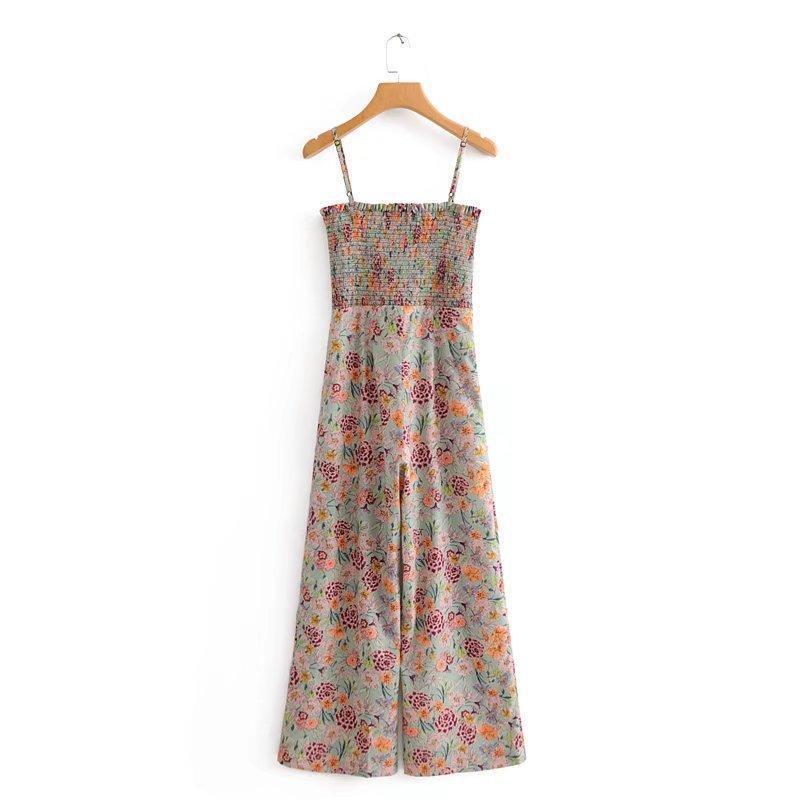 Bohemian Summer Stretch Print Jumpsuit Casual Pants