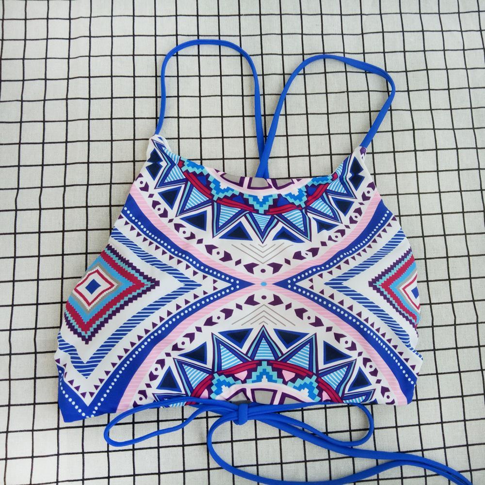 New Sexy Split Swimsuit Blue Print Strappy Bikini