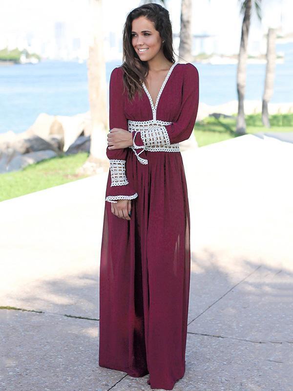 Chiffon Long Sleeves Wide Leg Long Jumpsuits