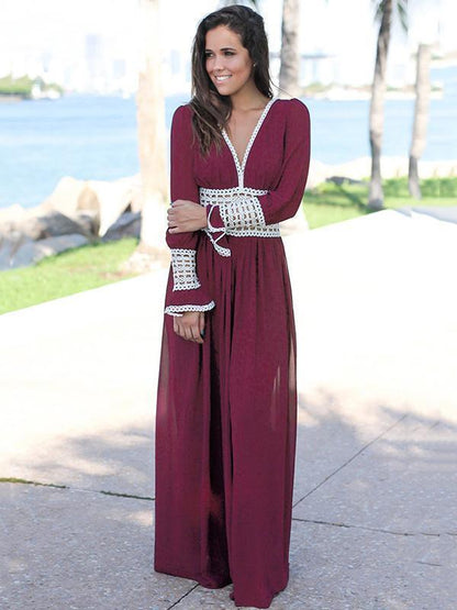 Chiffon Long Sleeves Wide Leg Long Jumpsuits
