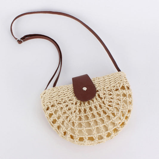 Cosbai - Half-Moon Straw Woven Crossbody Bag - Stylish &amp; Casual