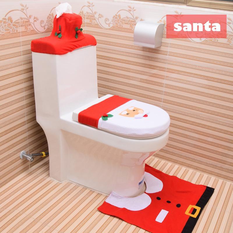 3-Piece Snowman Santa Toilet Seat Cover And Rug Set Christmas Decorations