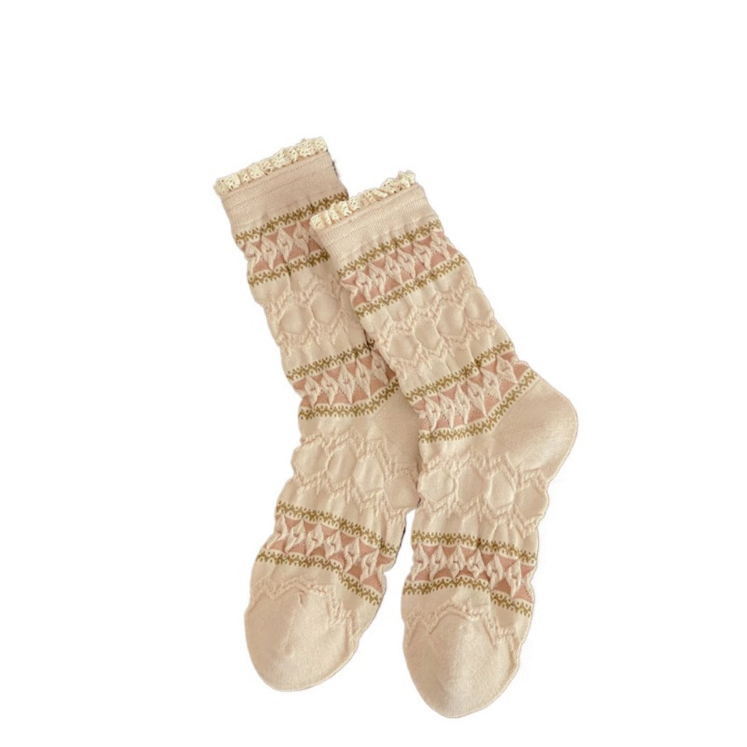 Rufia - Maillard Lace Trim Crew Socks - Elegant &amp; Warm