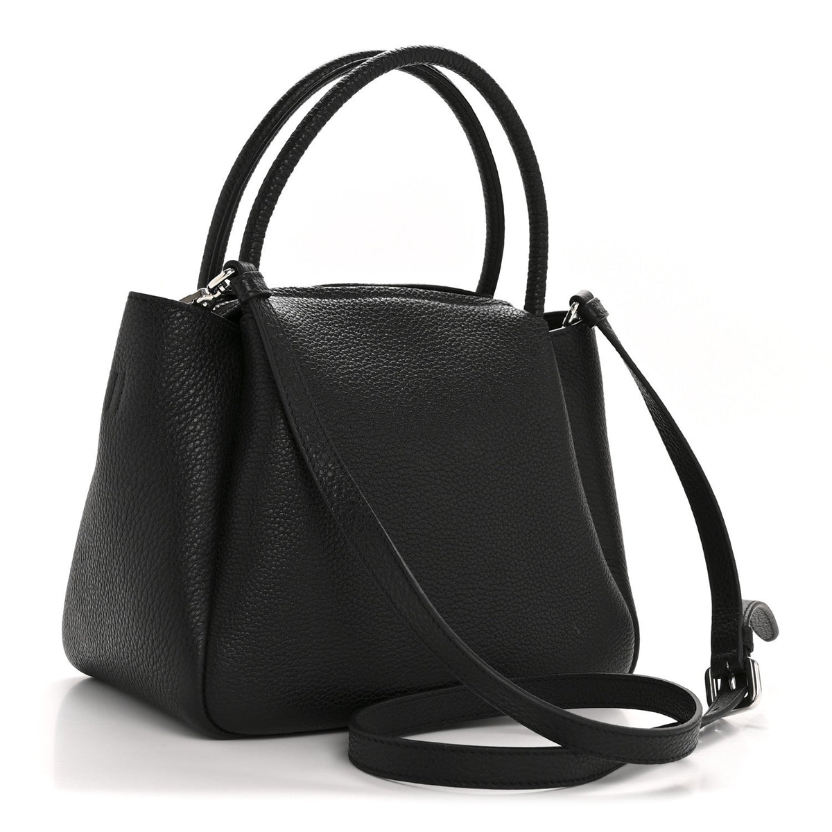 Vitello Daino Soft Small Zippered Top Handle Bag Black