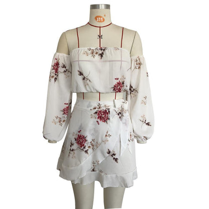 Chiffon Off The Shoulder Skirt And Sleeve Top 2 Piece Set
