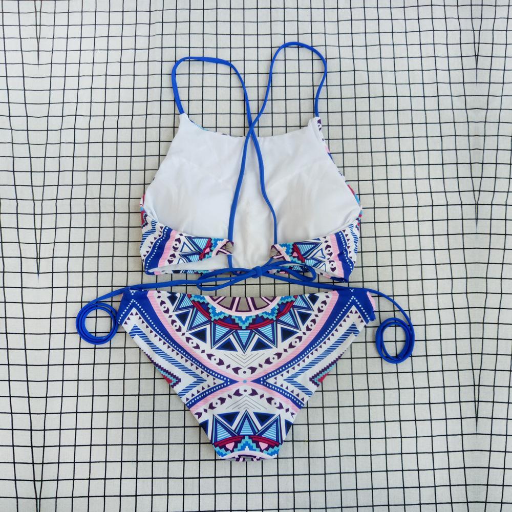 New Sexy Split Swimsuit Blue Print Strappy Bikini