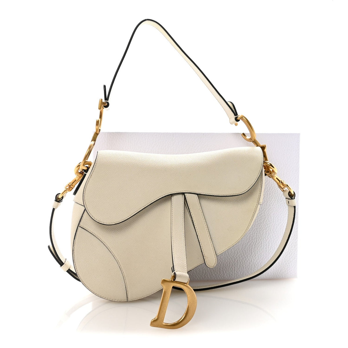 Grained Calfskin Saddle Bag With Strap Latte