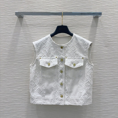 LV 25S Monograw Jacquard Fabric Vest Jacket White Cotton