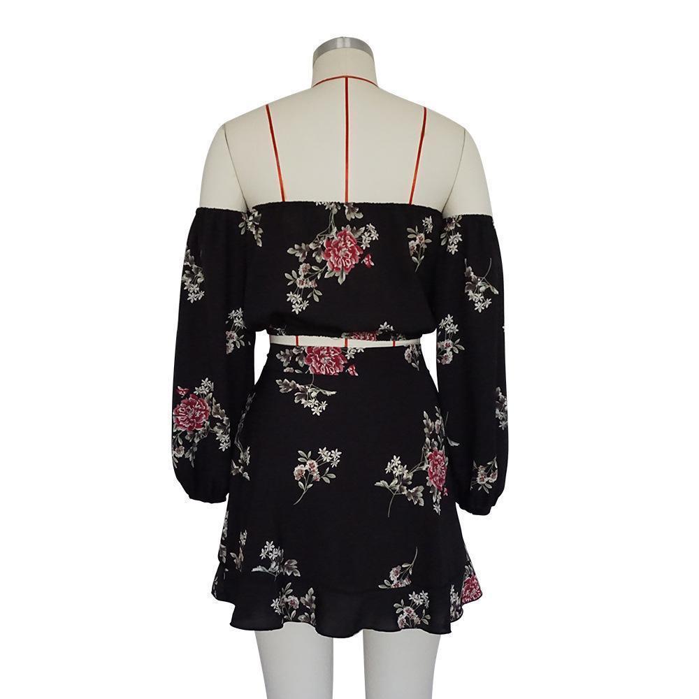 Chiffon Off The Shoulder Skirt And Sleeve Top 2 Piece Set