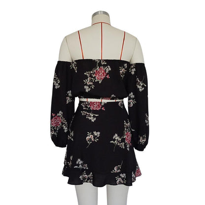 Chiffon Off The Shoulder Skirt And Sleeve Top 2 Piece Set