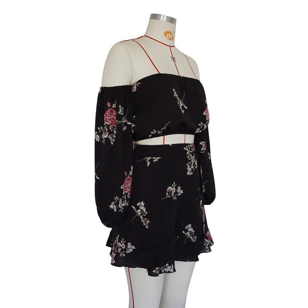 Chiffon Off The Shoulder Skirt And Sleeve Top 2 Piece Set