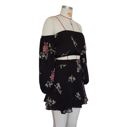 Chiffon Off The Shoulder Skirt And Sleeve Top 2 Piece Set