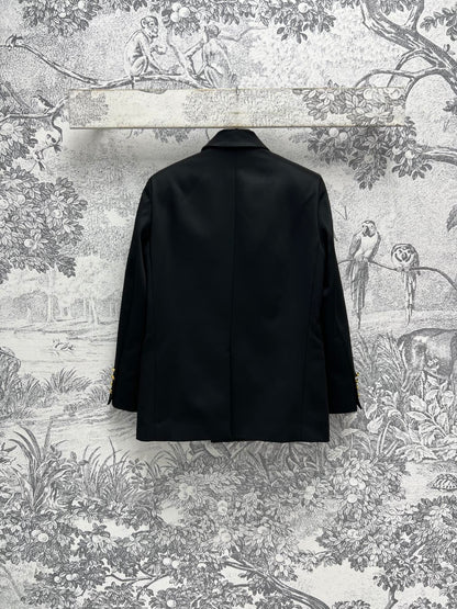 YSL 25 Double-breasted Suit Jacket Black Cotton Polyester