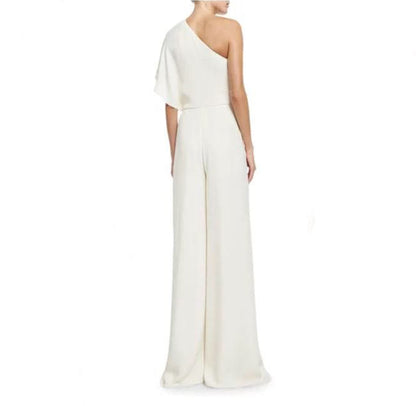 Solid Color One Shoulder Wide Leg Pants Jumpsuit