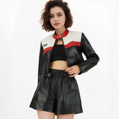 Short Color Block Biker Jacket