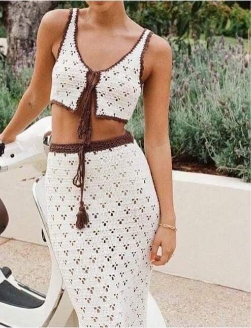 Sexy Hollow Out String Tie Knit Skirt Sets