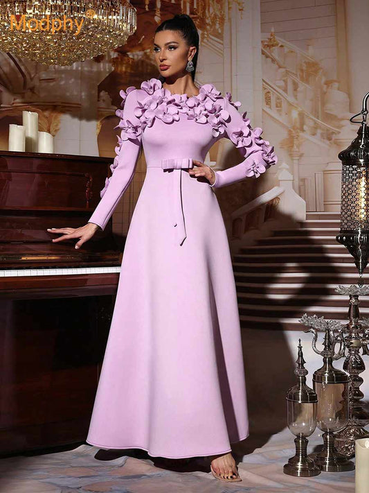 Gianna 3D Flower Long Sleeved Maxi Dress