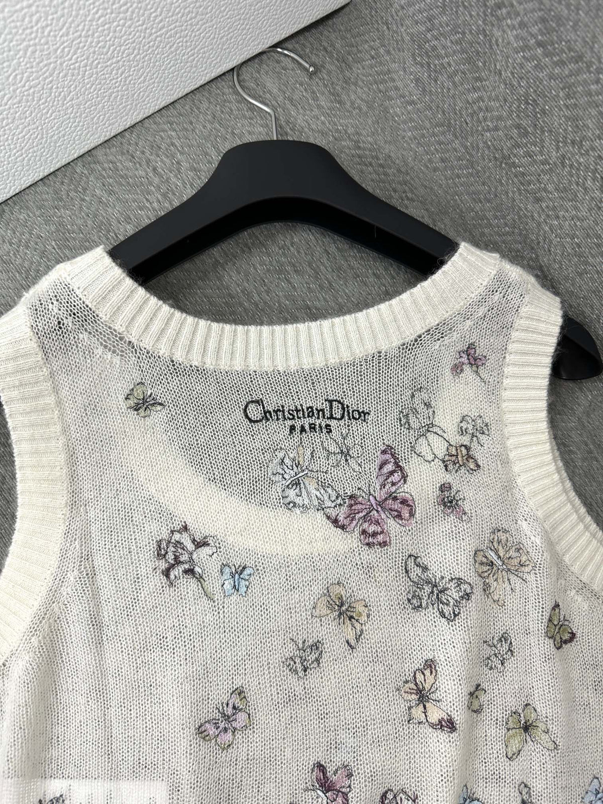 CD Butterfly Embroidered Vest White Alpaca Wool Cashmere 345333