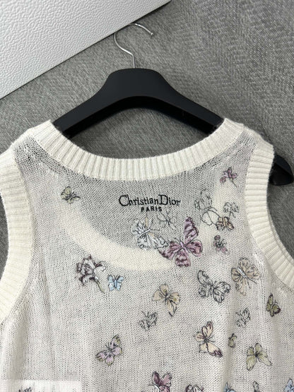 CD Butterfly Embroidered Vest White Alpaca Wool Cashmere 345333