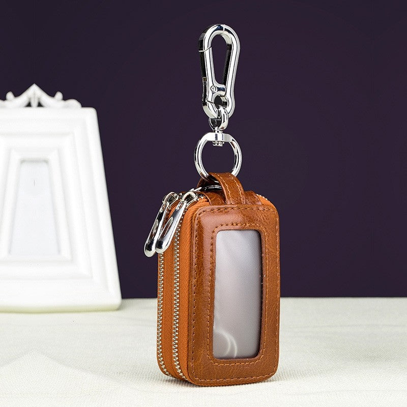 Men's Genuine Leather Zipper Double Layer Key Bag