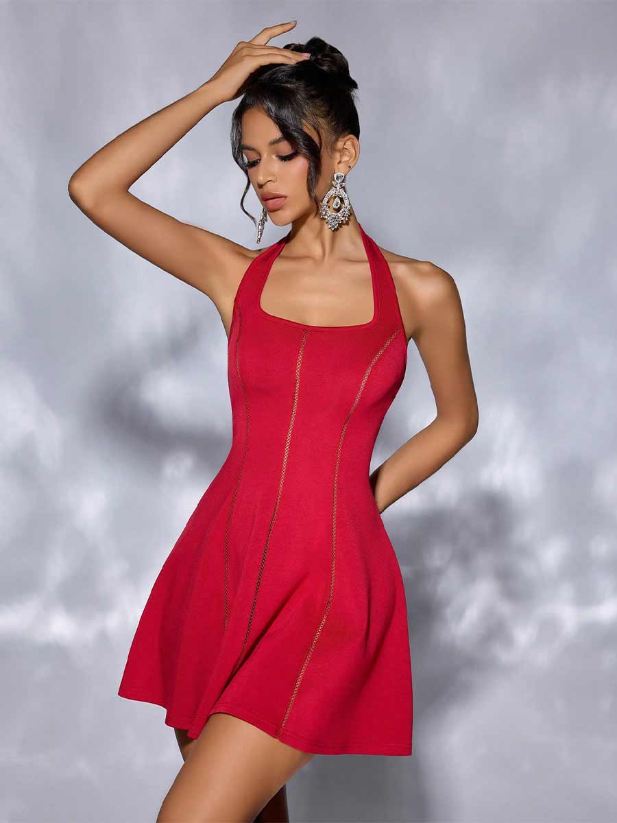 Helena Hanging Neck Backless Mini Dress