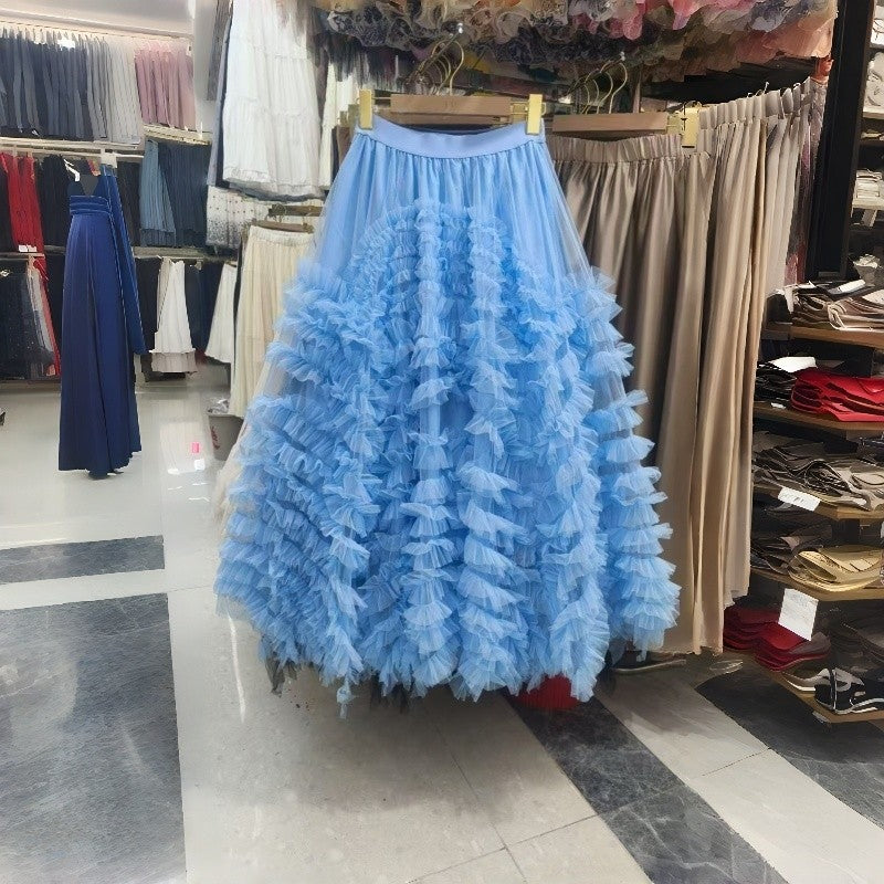 Sheer Slimming Layered Midi Skirt Polyester Loose Paneled