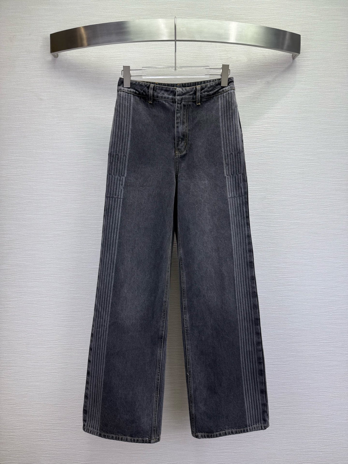 CD 25SS Laser Printed Stripe Pattern Wide-Leg Jeans Dark Gray Cotton 306514