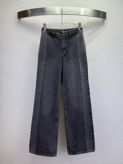 CD 25SS Laser Printed Stripe Pattern Wide-Leg Jeans Dark Gray Cotton 306514