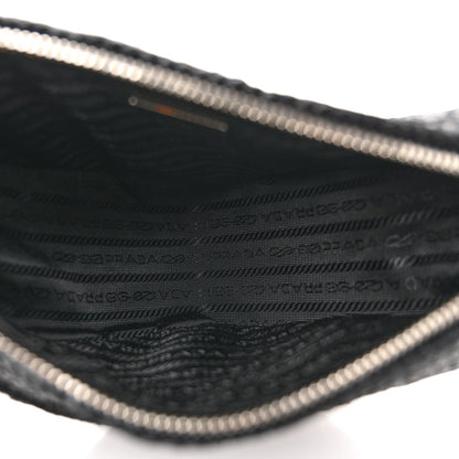 Yarn Raffia Effect Crochet Triangle Shoulder Bag Black