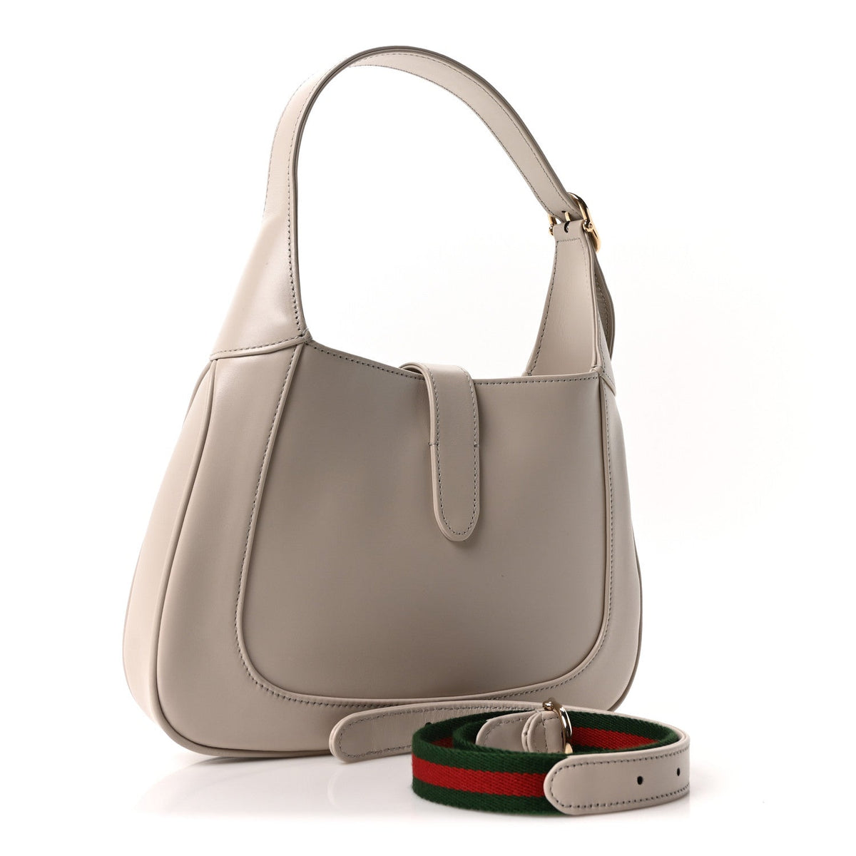 Ancora Calfskin Web Small Jackie Shoulder Bag Light Grey