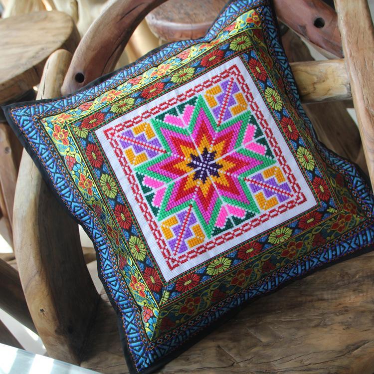 Vintage Ethnic Cushioned Dining Cushion Features Fabric Hand-Embroidered Sofa Cushion