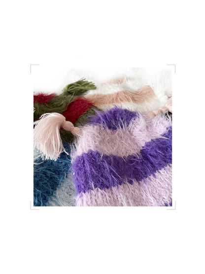 Haila - Cute Striped Knitted Beanie with Braids