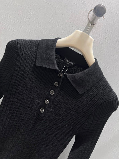 CC 26S Ribbed Knit Long-Sleeve Black Linen Cotton 349013