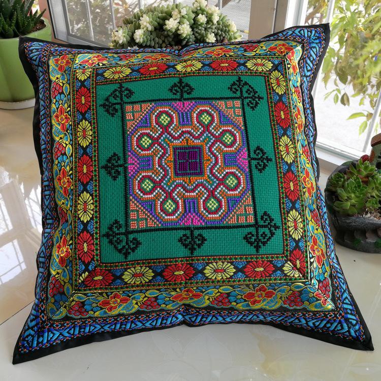 Vintage Ethnic Cushioned Dining Cushion Features Fabric Hand-Embroidered Sofa Cushion