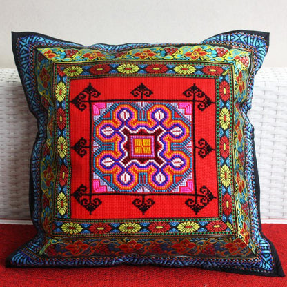 Vintage Ethnic Cushioned Dining Cushion Features Fabric Hand-Embroidered Sofa Cushion