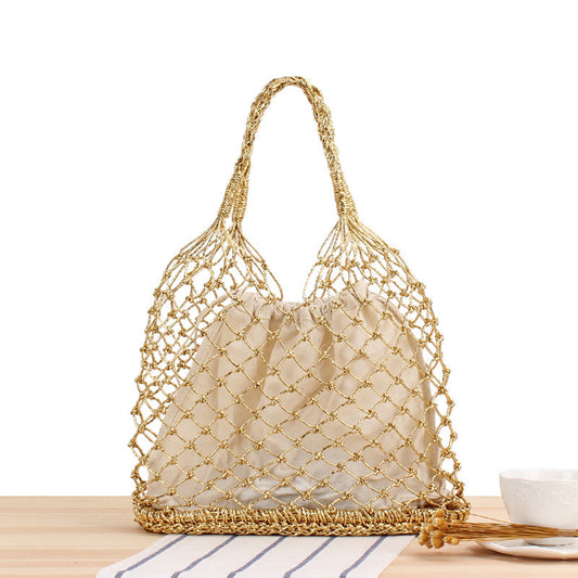Crochet Market Bag Gold Silver Thread Hand Crochet Bag