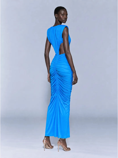 Evelyn Pleated Openwork Maxi Dress