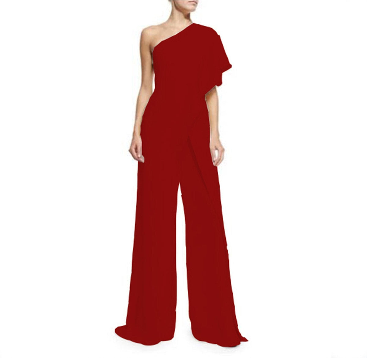Solid Color One Shoulder Wide Leg Pants Jumpsuit