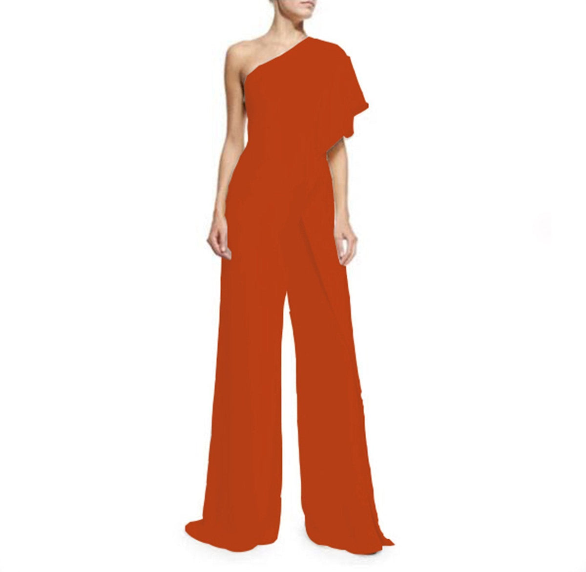 Solid Color One Shoulder Wide Leg Pants Jumpsuit