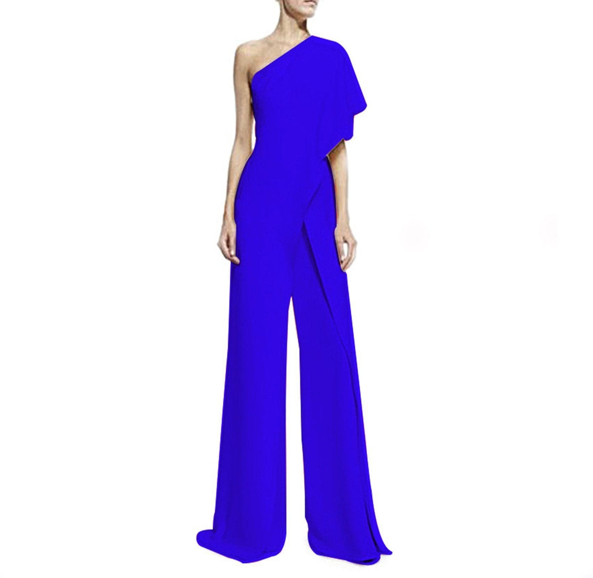 Solid Color One Shoulder Wide Leg Pants Jumpsuit