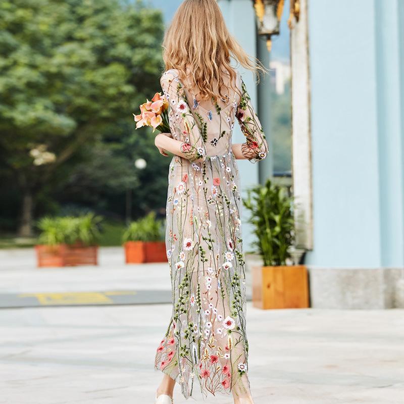 Seaside Holiday Beach Vintage Embroidered Mesh Dress