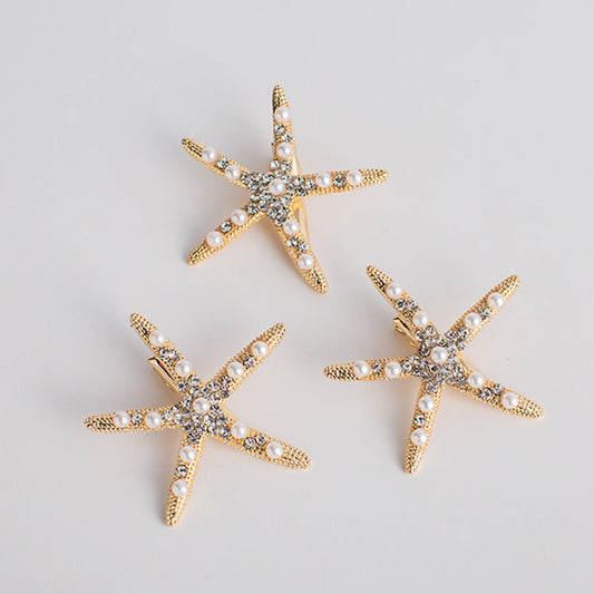 Beautiful Starfish Hair Clip with Rhinestones - Trendy Gold and Silver