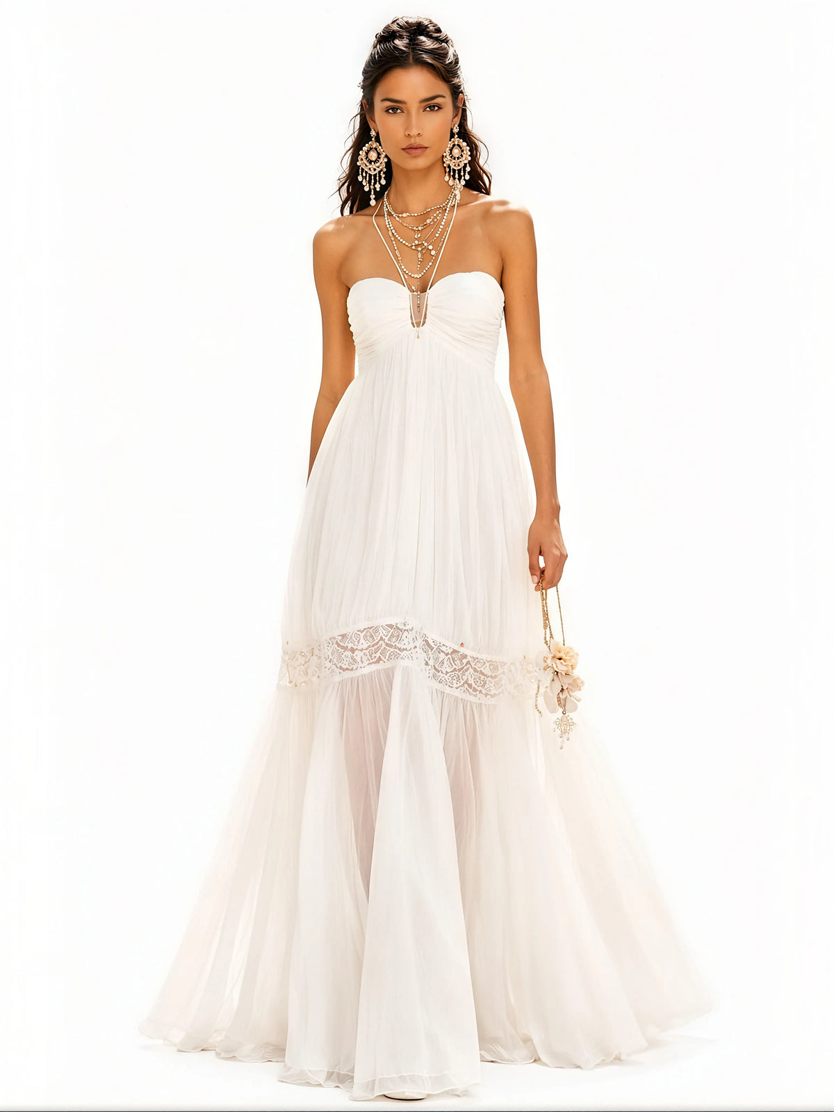 Ivy Sheer Pleated Mesh Maxi Dress