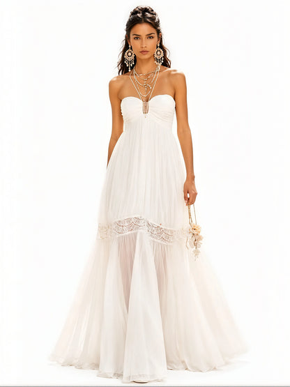 Ivy Sheer Pleated Mesh Maxi Dress