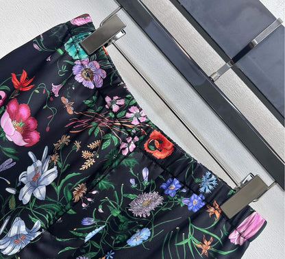 GG SS26 Printed Straight Leg Trousers Black Multicolor Silk 351694