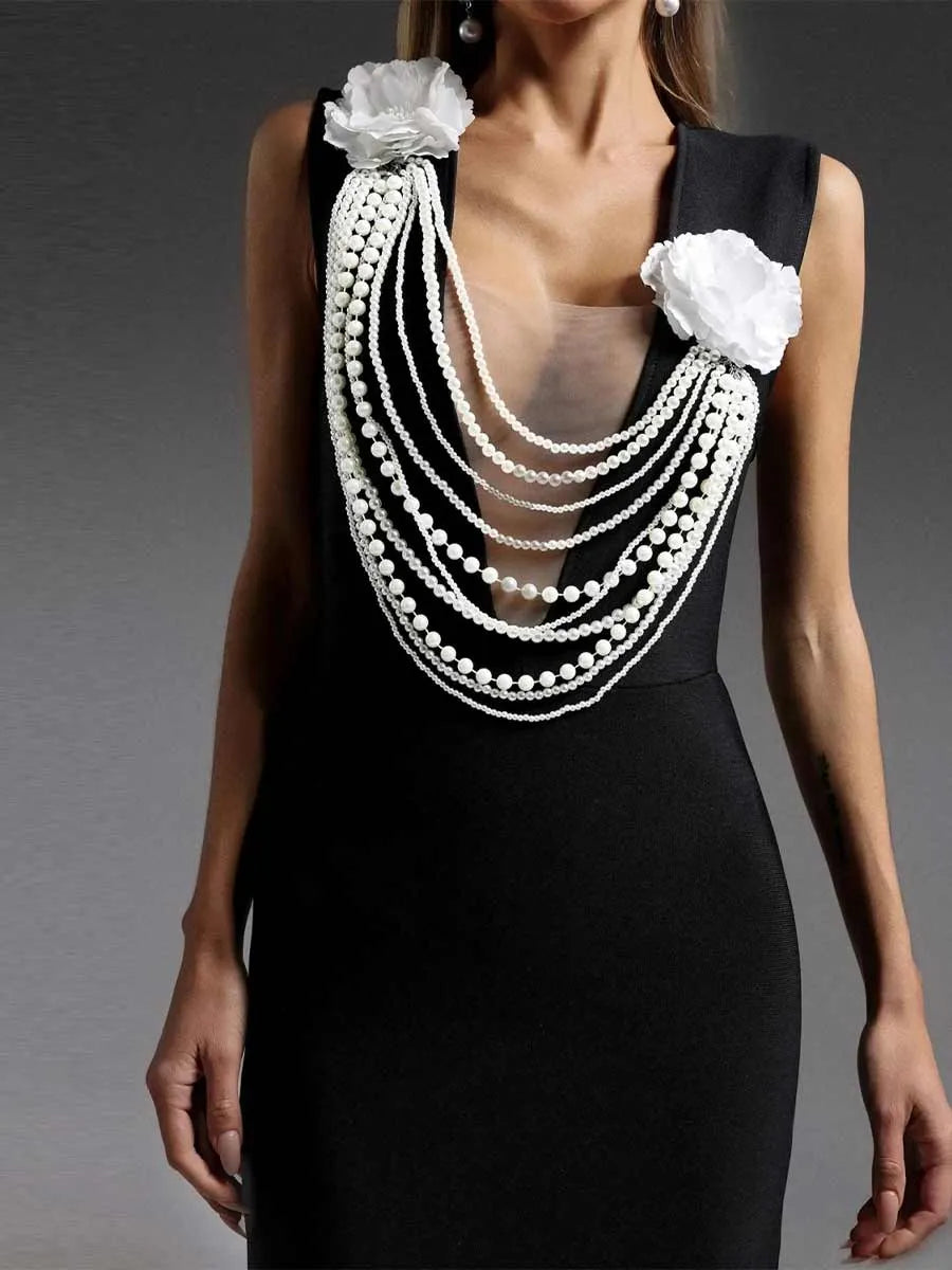 Milana V-neck Pearl Maxi Dress