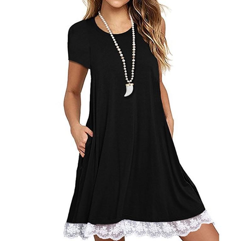 Explosions Lace Stitching Crew Neck Short Sleeve Large Size Dress
