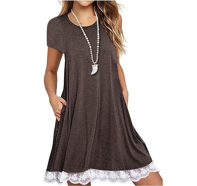 Explosions Lace Stitching Crew Neck Short Sleeve Large Size Dress